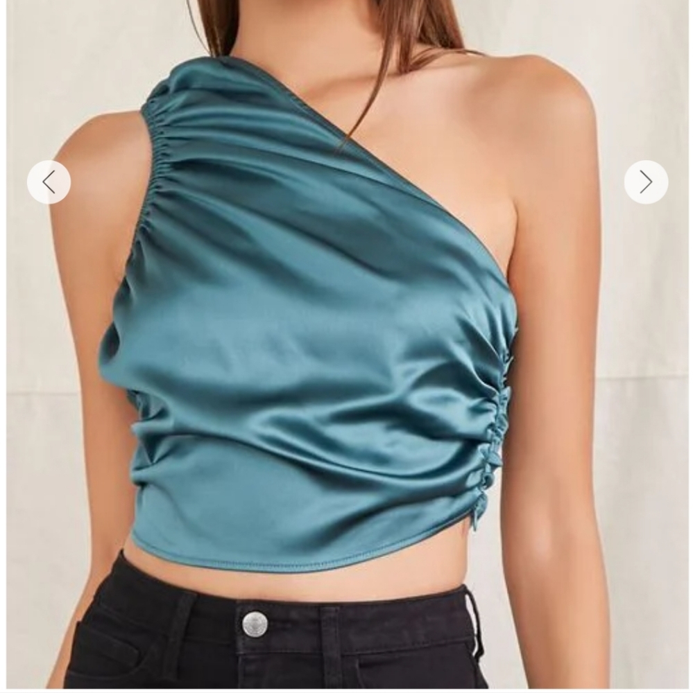 Forever 21 Satin Ruched One-Shoulder Top